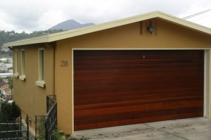 C2 exterior paint. Sikkens Cetol Mahogany on new garage door. Marshall Johnson Painting.